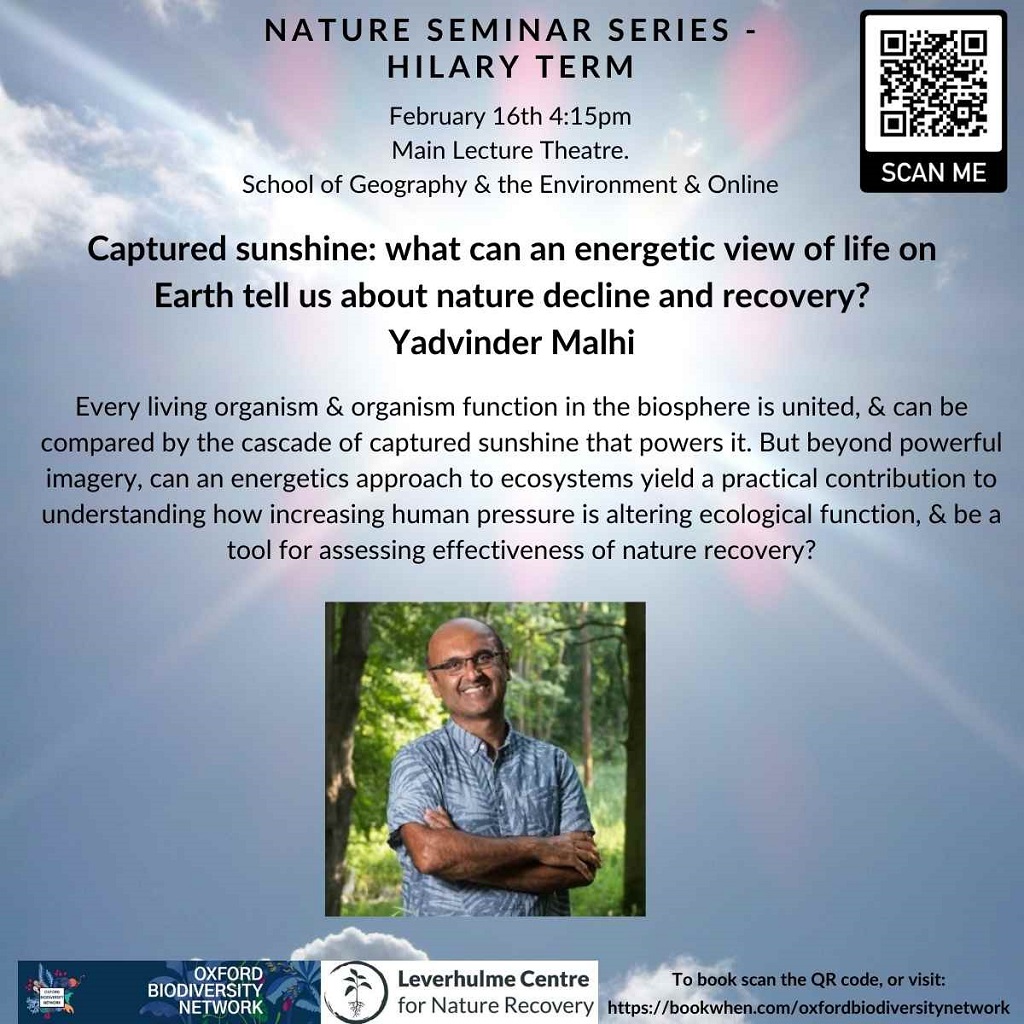 BiodivOxford's tweet photo. Really looking forward to hearing from Prof. Yadvinder Malhi @ymalhi this Friday. 
Online and in person, followed by a drinks reception, everyone is welcome.
https://t.co/XVQ8NiGnpK @ecioxford @mplsoxford @oxfordgeography @OxfordBiology https://t.co/S1myG5xBjg