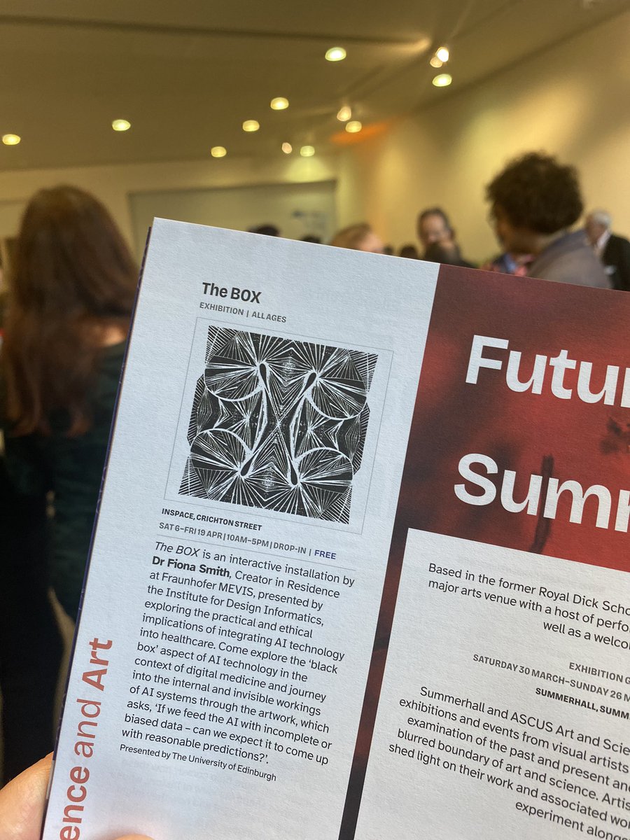 InspaceEd's tweet photo. Announced today! 

The BOX exhibition @DesignInf Inspace by Dr Fiona Smith, @FraunhoferMEVIS Creator in Residence. 

Come along to explore the practical and ethical implications of integrating AI technology into healthcare

More about the programme here:
https://t.co/dtr7beqyz9 https://t.co/X5sspKsY2V