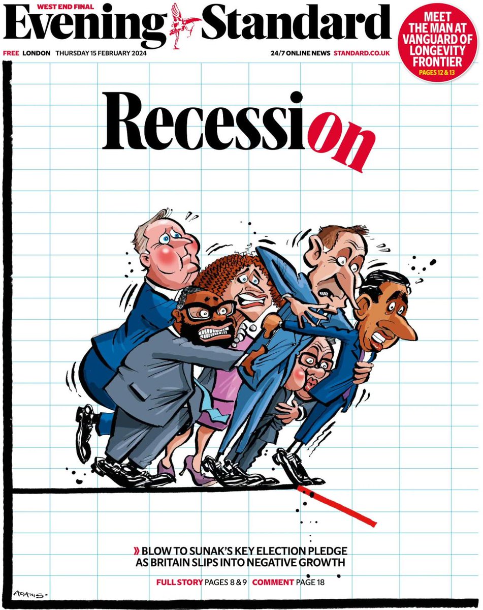 standardnews's tweet photo. Britain has officially slipped into recession #frontpage

With a general election on the horizon, the news is a big blow to PM Rishi Sunak. Find out why: https://t.co/LwKeavROER https://t.co/TK8YJe5srb