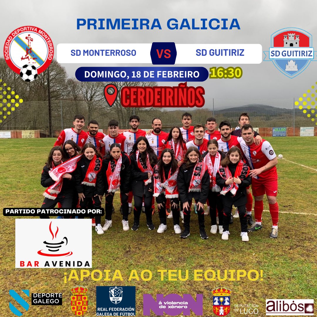 ⚠️ XORNADA 22 ⚠️

➡️ Tralo empate da pasada xornada ante o Santaballés, o noso equipo senior tentará volver á senda da vitoria ante a <a href="/sdguitiriz/">SD Guitiriz</a> .

⚽️ SD Monterroso 🆚 SD Guitiriz

🗓️ Domingo 18

🕒 16:30

📍 Cerdeiriños

♥️🤍 GO REDS 🤍♥️