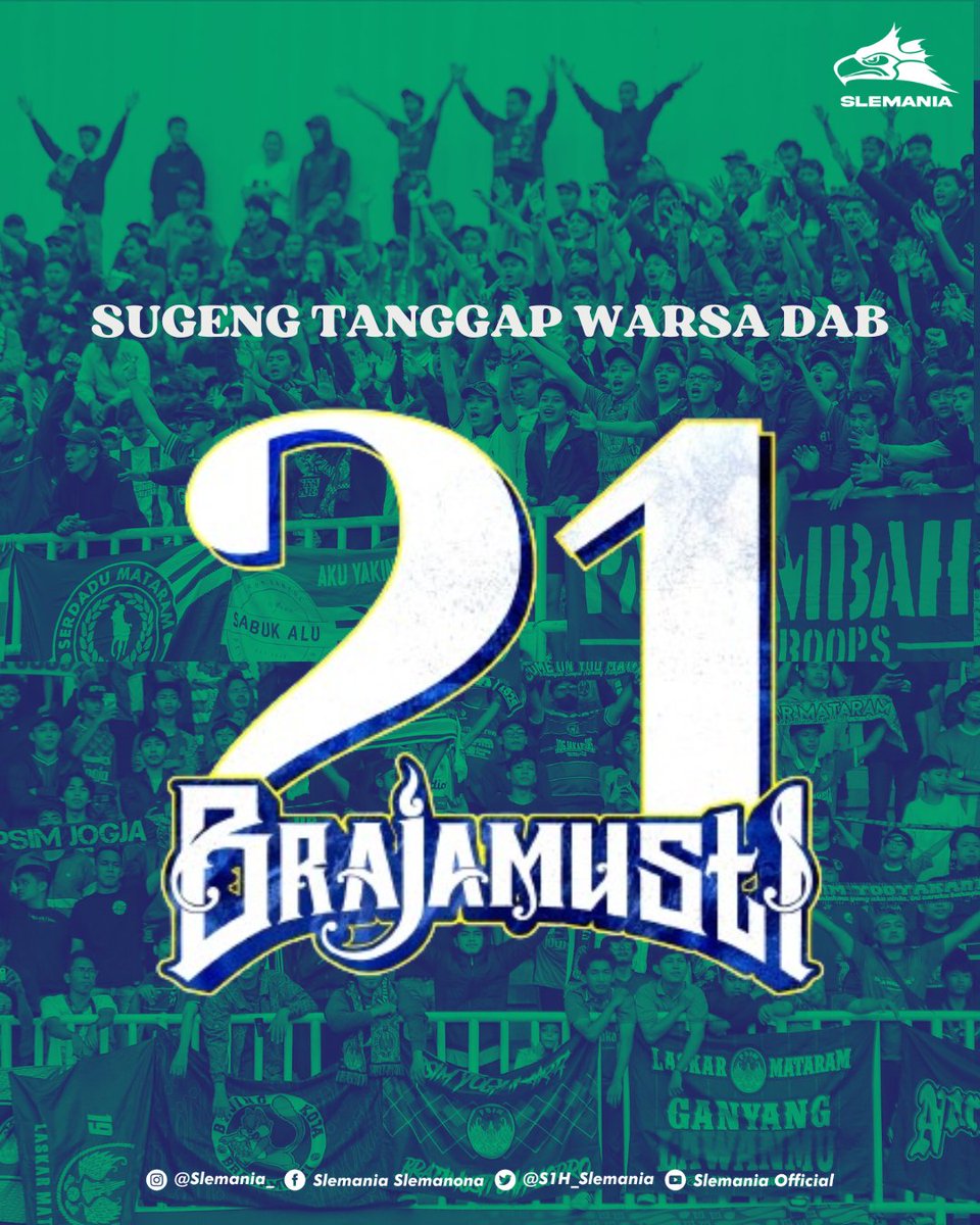 Sugeng Tanggal Warsa Dab <a href="/Brajamusti_YK/">BRAJAMUSTI</a> 💚💙

#Annniversary 
#Brajamusti
#21tahun 
#Slemania 
#SalamSatoeHati