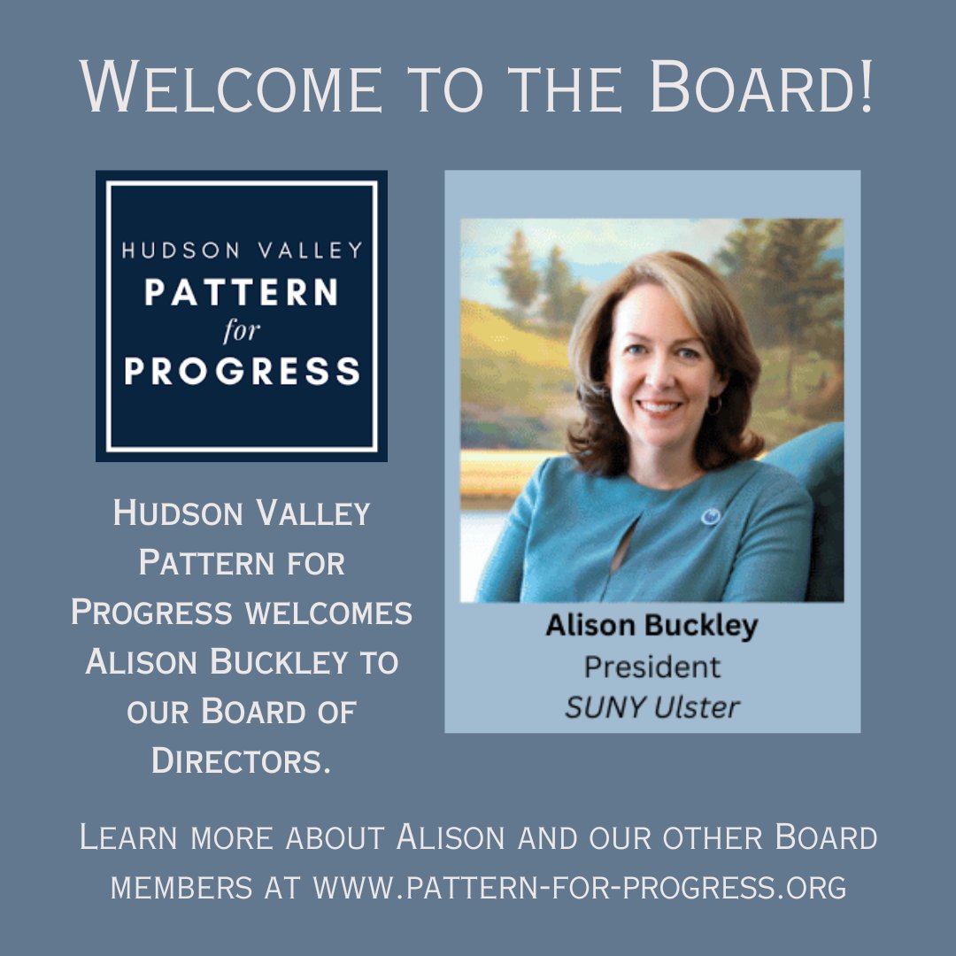 Pattern for Progress (@hvpattern) on Twitter photo Congratulations to Alison Buckley, president of <a href="/SUNYUlster/">SUNY Ulster</a>, on being selected as a member of the Pattern for Progress Board of Directors. Congratulations to Alison Buckley, president of <a href="/SUNYUlster/">SUNY Ulster</a>, on being selected as a member of the Pattern for Progress Board of Directors.