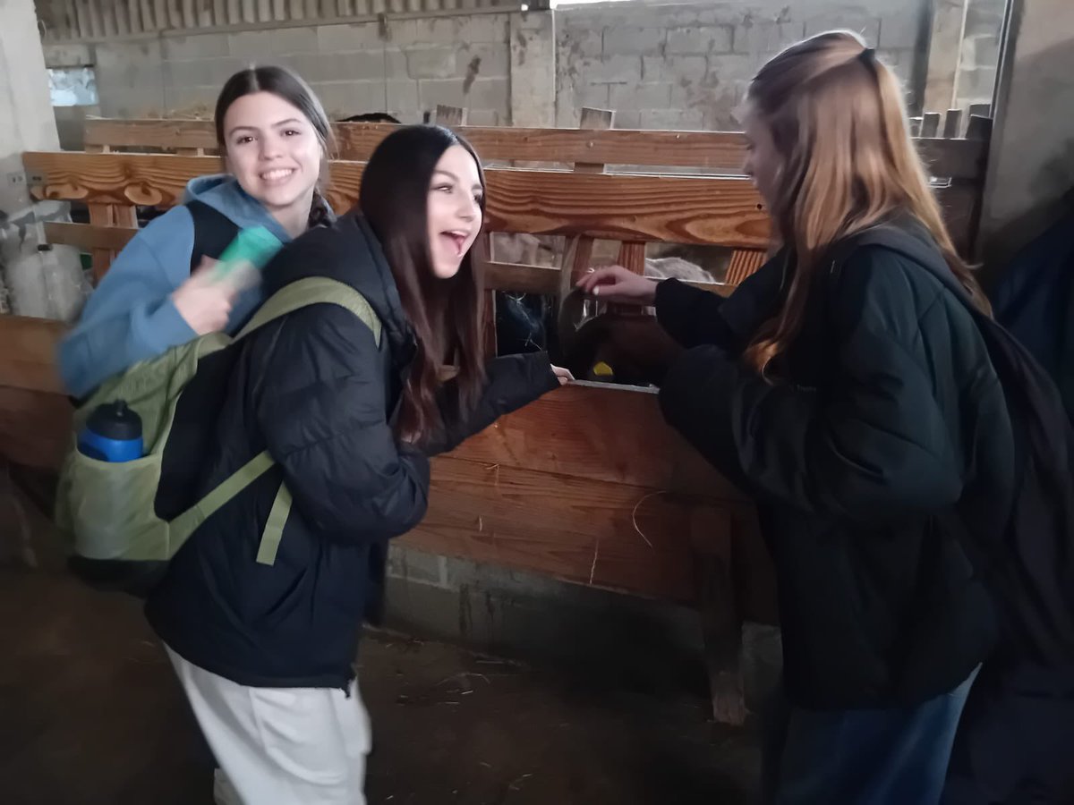 Yr10 students having fun visiting a goat farm this morning in Normandy