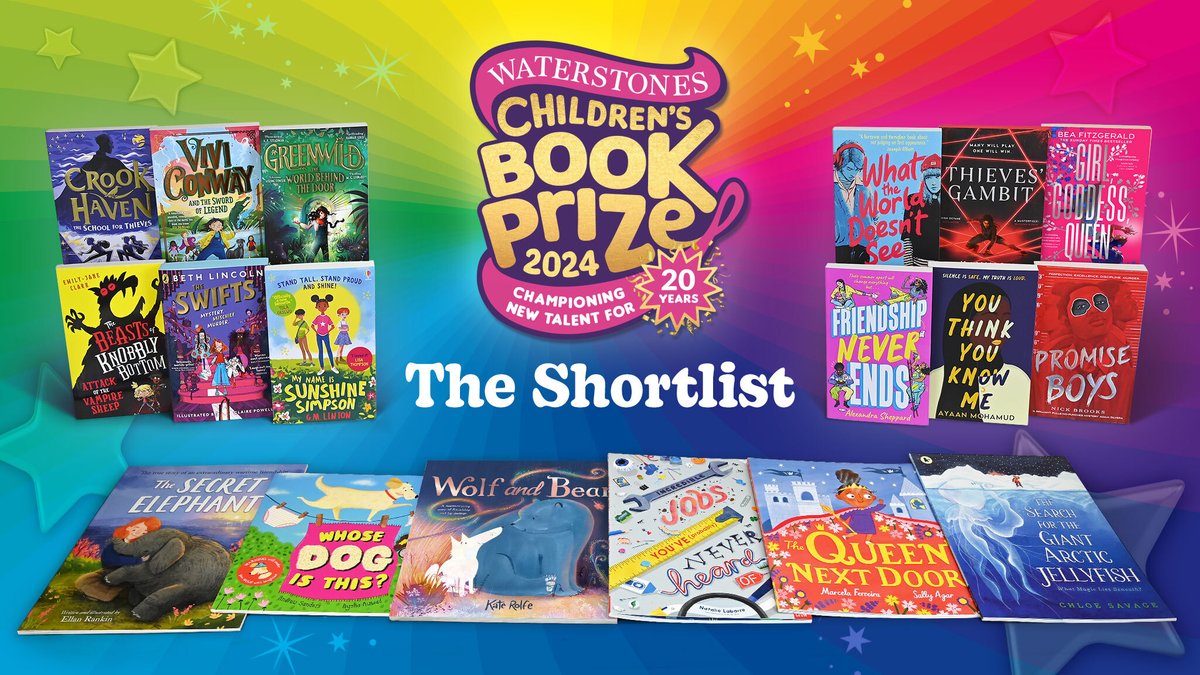 One week ago today we announced our marvellous Waterstones Children's Book Prize 2024 shortlist! As we celebrate our 20th year of the prize, find all of the wonderful shortlisted authors and illustrators here: bit.ly/3uvHRlS #WCBP24