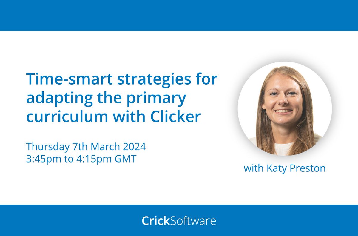 Join our free webinar with former primary school teacher Katy to find out how she used #Clicker’s ready-made resources to make the primary curriculum more accessible and engaging for her learners, and saved valuable planning time! cricksoft.com/uk/about/event…