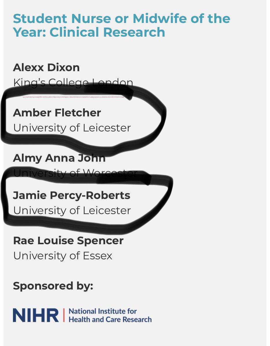 LeicsNursing's tweet photo. #Leicsnursing are finalists 5 times over in the @nursingtimes #stnta 🎉 The course itself is a finalist for a buddy and coaching scheme set up to support first years nurses settle in to university. This has been nominated for *best student experience* 🎉 we then have 3 students https://t.co/4EgXN89JFR