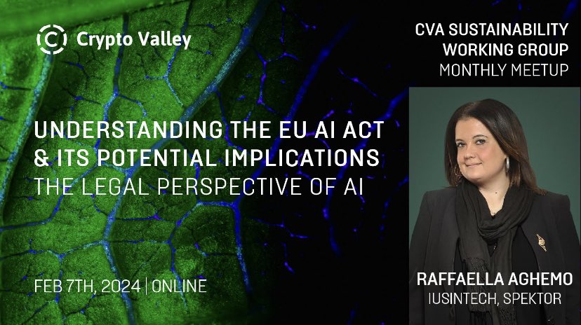 On the 7th of February at 17.00 I’ll be as a #speaker at the #webinar of Crypto Valley Association for speaking about Artificial Intelligence Act!
#internetofthings #innovation #infrastructure #ai #artificialintelligence #technology #chatgpt #cyber #deeplearning #genAI #AIAct