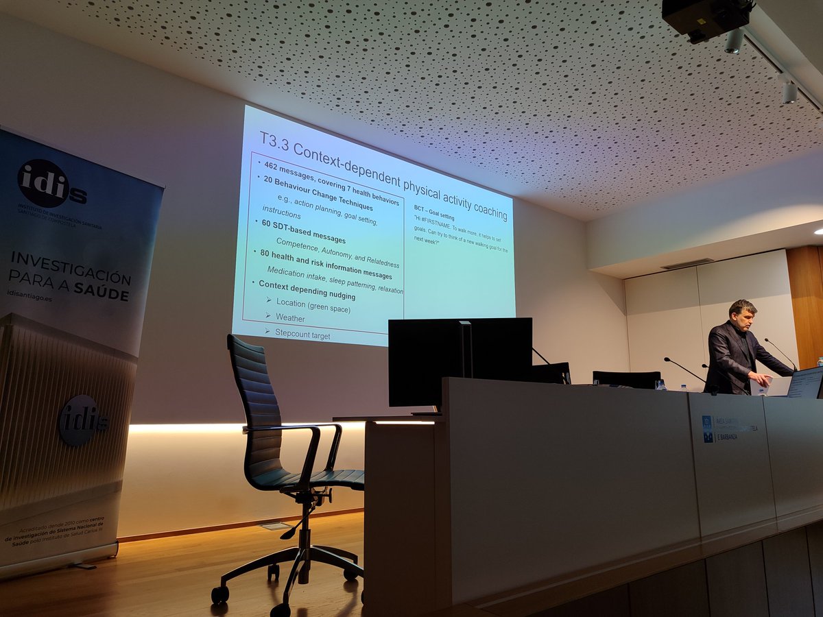 Msnurse19's tweet image. Jos Bosch, the #projectleader of @timely_EU presenting the EMA, nudges, and activity coaching of the #TIMELYEU patient app.
Part of the objectives of the project is #behavioralchange and #patientmotivation.
Interesting to see how it is all finally coming together. 📋🔝
#EUTIMELY