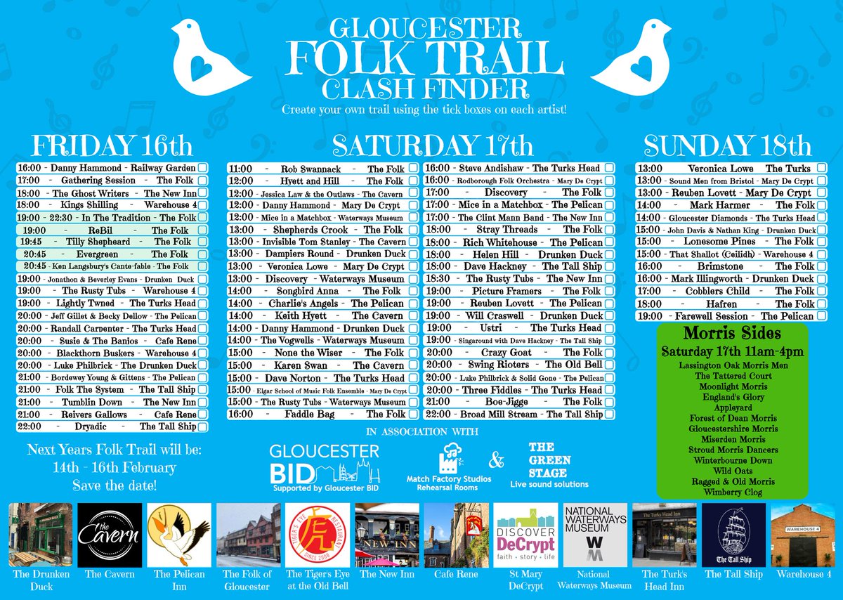There's only ONE day to go until the Gloucester Folk Trail starts! 🎶 Here's the full line-up. As you can see, it's a jam-packed weekend! Which performance are you looking forward to seeing? Find out more 👉 gloucesterbid.uk/gloucester-fol… #gloucesterfolktrail #folktrail #gloucester