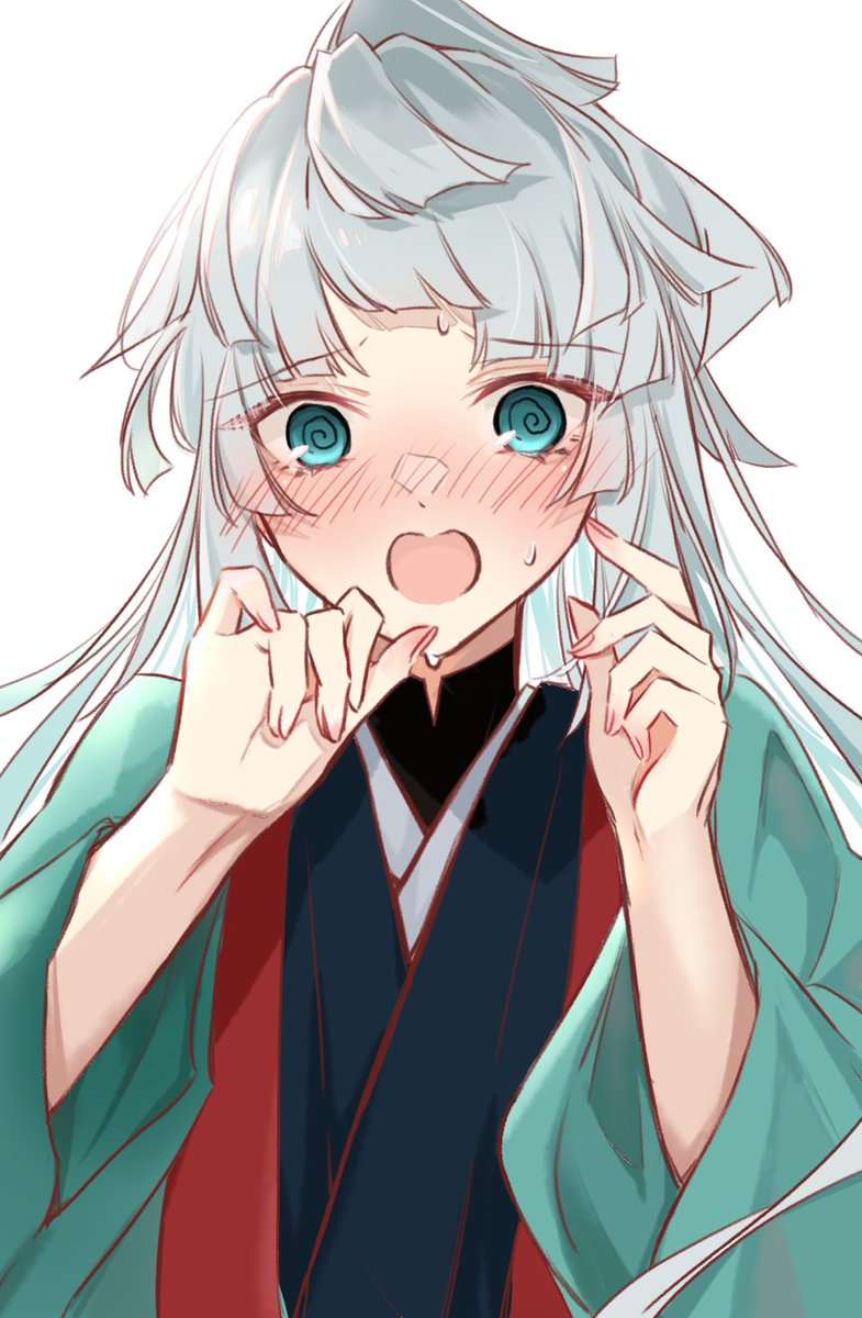 solo blush long hair japanese clothes white background open mouth kimono  illustration images