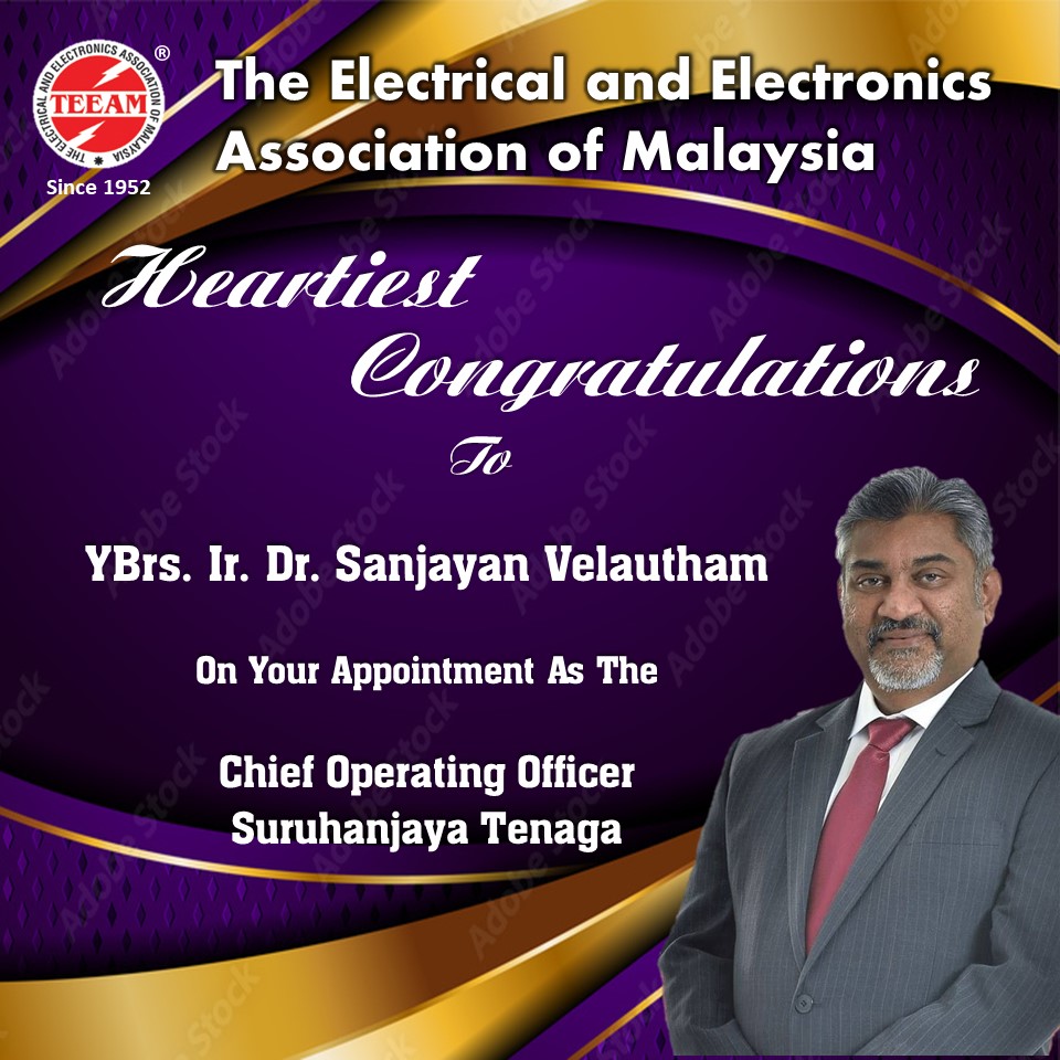 Heartiest Congratulations to YBrs. Ir. Dr. Sanjayan Velautham on your appointment as the Chief 
Operating Officer of Suruhanjaya Tenaga 🎊

#suruhanjayatenaga #EnergyCommission #COO #Congratulations