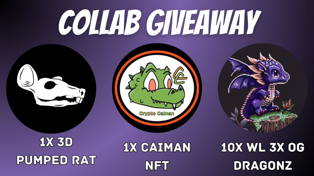 PumpedRatsNFT's tweet image. 🎁 COLLAB NFT GIVEAWAY 🎁

🏆 Prizes: 

1x 3D @PumpedRatsNFT
1x Caiman NFT
3x OG - 10x WL @nft_dragonz 

✅ To Enter:

⬩Follow all projects   
⬩Like + Repost
⬩Tag a Friend

⏰ 72 Hours ⏰

#NFTGiveaway #FreeNFTs #GiveawayNFT #NFTFree #PolygonNFT #SolNFT #Solana $SOL $MATIC