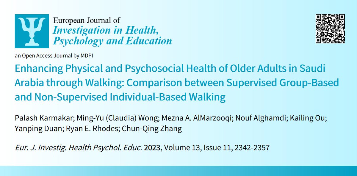🥳Welcome to read👉'Enhancing #PhysicalHealth #PsychosocialHealth of #OlderAdults in #SaudiArabia through #Walking: #Comparison between #SupervisedGroupBased and #NonSupervised #IndividualBasedWalking'📜by👨‍🏫P. Karmakar et al.:📍mdpi.com/2254-9625/13/1…
#frailtysyndrome