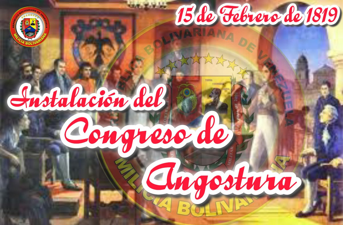 CMZBOLIVAR62's tweet photo. 📆 El #15DeFeb de 1819 se instaló en la ciudad de Angostura hoy #CiudadBolivar el Congreso de Angostura hecho trascendental en el proceso de independencia de Venezuela https://t.co/bp4jFP8Tb8