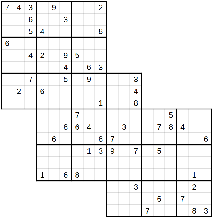 robakun2011's tweet photo. #数独 #sudoku #ナンプレ #numberplace
9x9・重ね合わせ問題です(*^^*)
基本的な解き方で解けます(^_-)❤️
#robakun https://t.co/Y6wMDN1gLh