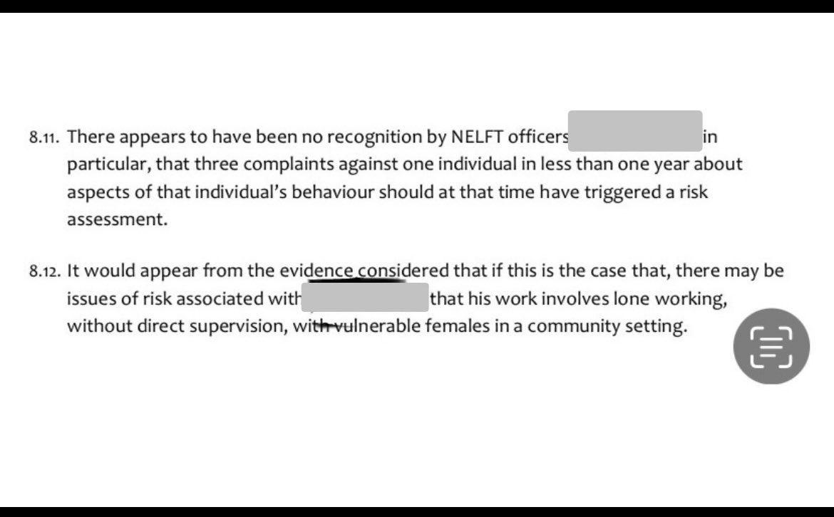 This is information from the independent investigation which was not included at the hearing by the @nmcnews He continues to work unrestricted with the public @rogerkline @AnnKeen11 @LeanneHPatrick @Rebeccasmt @SheilaSobrany @NHSEngland @AmandaPritchard @NELFT I am now unemployed