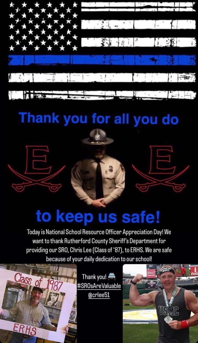 ERHSCavs's tweet photo. Today is National School Resource Officer Appreciation Day! We would like to spotlight our SRO Chris Lee, for his service and dedication to East Rutherford!
#ClassOf87 ⚔️🚔 #SwordsUp⚔️ #WeTheEast https://t.co/QSaUzXucZf