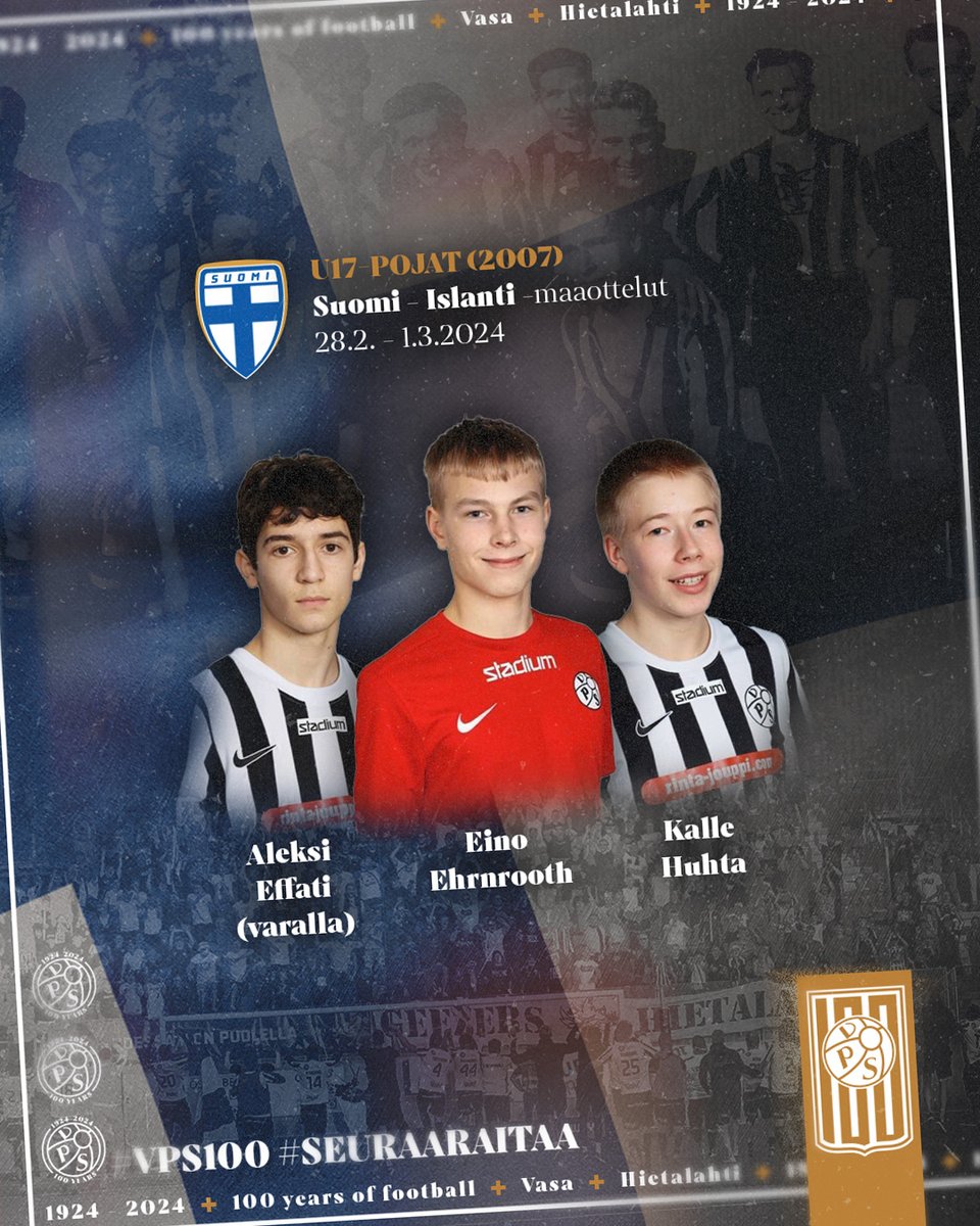 Vepsulaisia valittu jälleen U17-maajoukkueen mukaan!

Lue lisää aiheesta kotisivuiltamme!
👉 vepsu.fi

#yhdessäseistään #seuraaraitaa #vepsu #vaasa #vasa #veikkausliiga #lemonsoftstadion #vps100