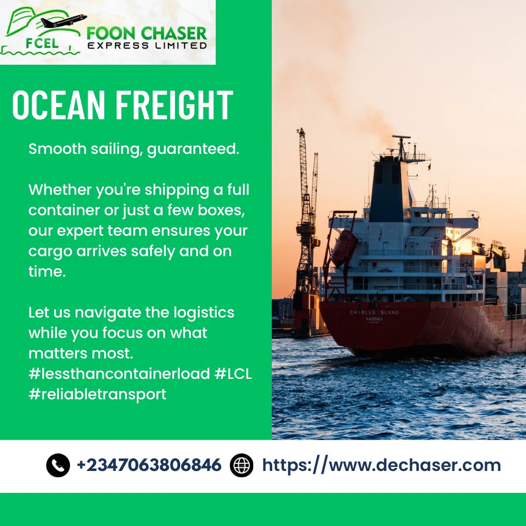 foonchaser's tweet photo. Ocean Freight
Smooth sailing, guaranteed.
Whether youโre shipping a full container or just a few boxes, our expert team ensures your cargo arrives safely and on time.
Let us navigate the logistics while you focus on what matters most. #lessthancontainerload #LCL https://t.co/pmefL5aBlw