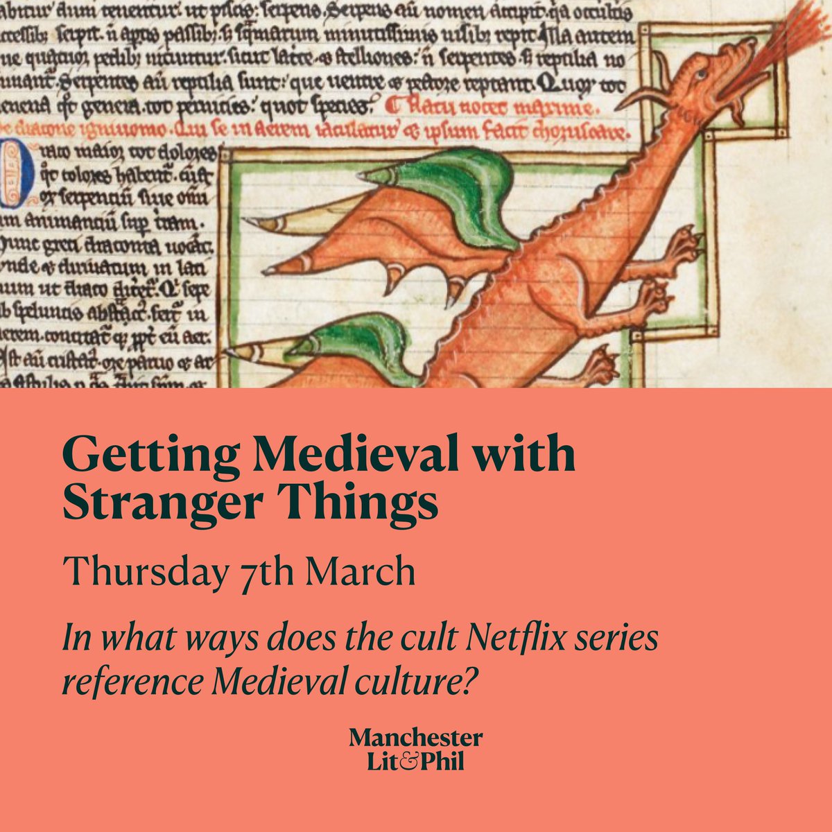 Join Dr. Cynthia Johnston as she delves into the medieval world and its connections to the hit series Stranger Things <a href="/manlitphil/">The Manchester Lit & Phil</a> !

Add it to your calendar:👽 March 7th at 6:30pm 👽 

Book now to avoid disappointment: 
buff.ly/3vKmsG7 

#StrangerThings #MedievalWorld