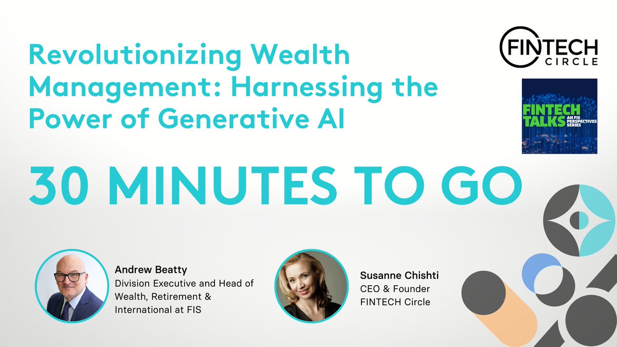 FINTECH Circle (@fintechcircle) on Twitter photo 📢 Don't miss out! Only 30 minutes until we go LIVE!
Join us for an insightful discussion on "Revolutionizing Wealth Management: Harnessing the Power of Generative AI" featuring @andrewgbeatty & <a href="/SusanneChishti/">Susanne Chishti</a>.
Join Now 👉🏼bigmarker.com/fintech-circle…
#fintech #Finpact #GenAI 📢 Don't miss out! Only 30 minutes until we go LIVE!
Join us for an insightful discussion on "Revolutionizing Wealth Management: Harnessing the Power of Generative AI" featuring @andrewgbeatty & <a href="/SusanneChishti/">Susanne Chishti</a>.
Join Now 👉🏼bigmarker.com/fintech-circle…
#fintech #Finpact #GenAI