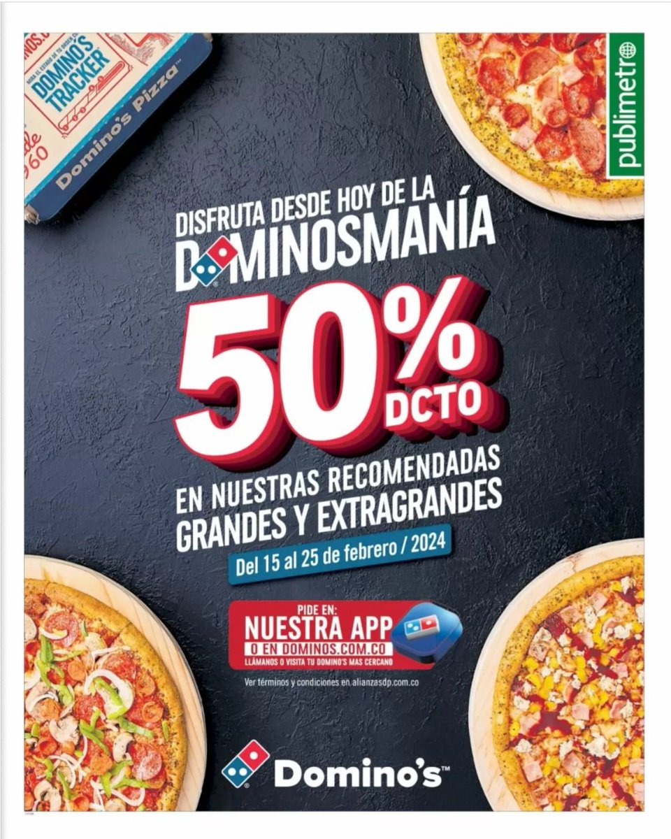 Hoy empieza la #Dominosmania de <a href="/dominospizzacol/">Domino's Pizza Col</a> ¡Gracias por confiar en <a href="/PublimetroCol/">Publimetro Colombia</a> para  divulgarlo 👊! Recuerden pedir su pizza en dominos.com.co