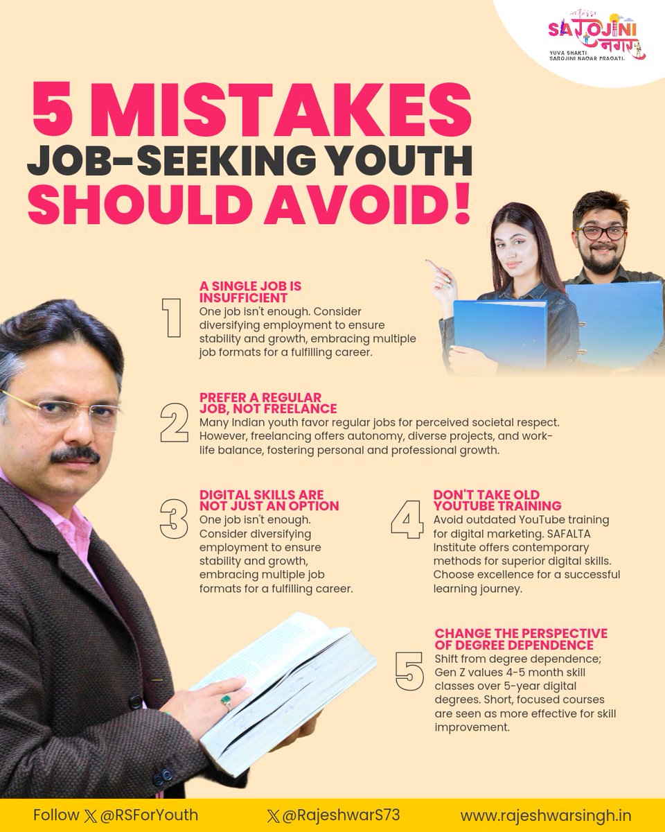 RSForYouth's tweet image. Navigate your career path wisely! Avoid these 5 common job-seeking mistakes to secure success and stand out in the competitive job market.
#JobSeekingTips #CareerAdvice #AvoidMistakes #rsforyouth #JobSearchWisdom #CareerSuccess #EmploymentTips #JobHunting #CareerGuidance