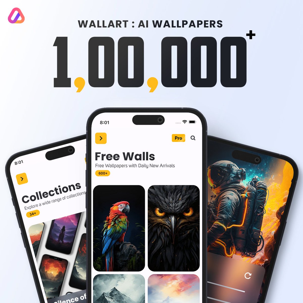 Grateful and thrilled to share that WallArt has crossed the incredible milestone of 100k downloads! 🚀

To Celebrate this eve. We are giving away Access to the premium wallpapers to lucky users.

💛 3 Premium Lifetime Memberships
💛 10 Prime Collections
💛 10 Collections of your