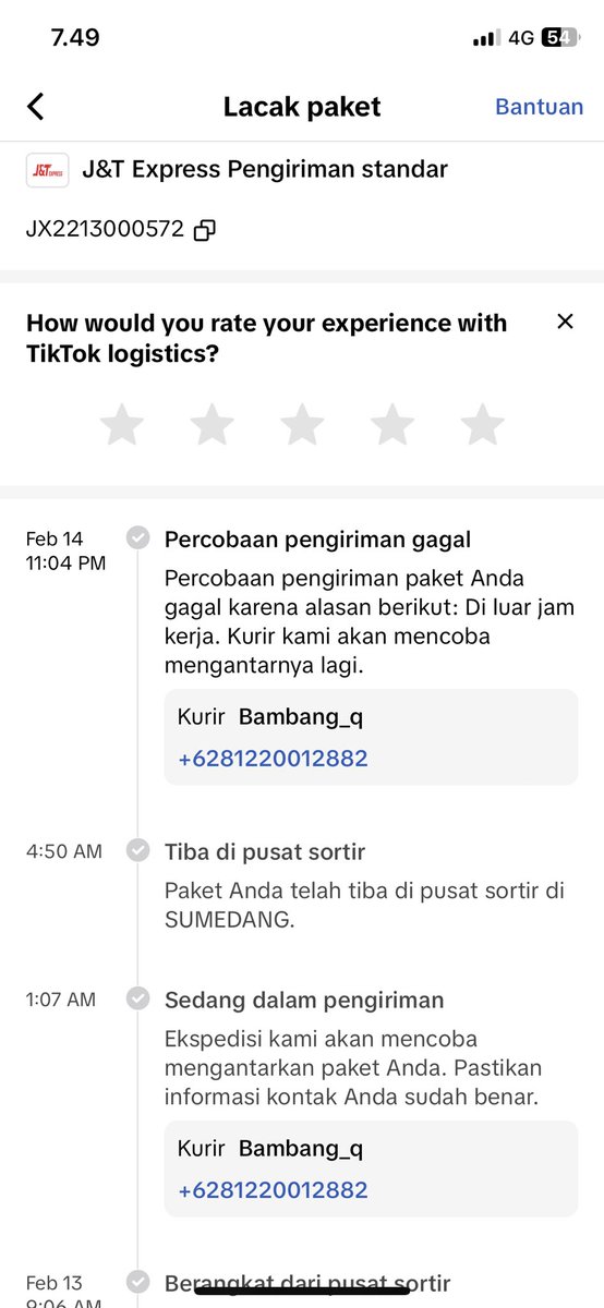 dekindevil's tweet photo. @jntexpressid halo min, gmn ni paket ga sampe sampe, pas cek nomor hp kurir nya malah gini. JX2213000572 https://t.co/EL7ZTfHLWZ