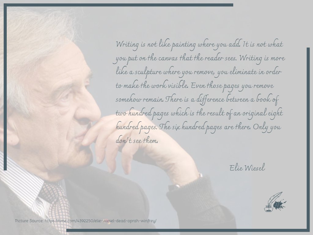 HeleneTranslate's tweet photo. Elie Wiesel’s stance on writing being more like sculpting touches on my job as an editor – to get rid of the smog in the early morning of someone’s work. It brings that work into broad daylight, and to see it take shape is delightful. #workingwithwords #wordstakeusplaces https://t.co/hck7mToC0z