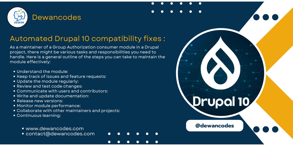 DewanCodes's tweet image. Automated Drupal 10 compatibility fixes :
#drupal #drupal9 #drupal10 #dewancodes #acquia #LetsConnect #DrupalCommunity #drupaldeveloper #drupaldevelopment #drupalupgrade