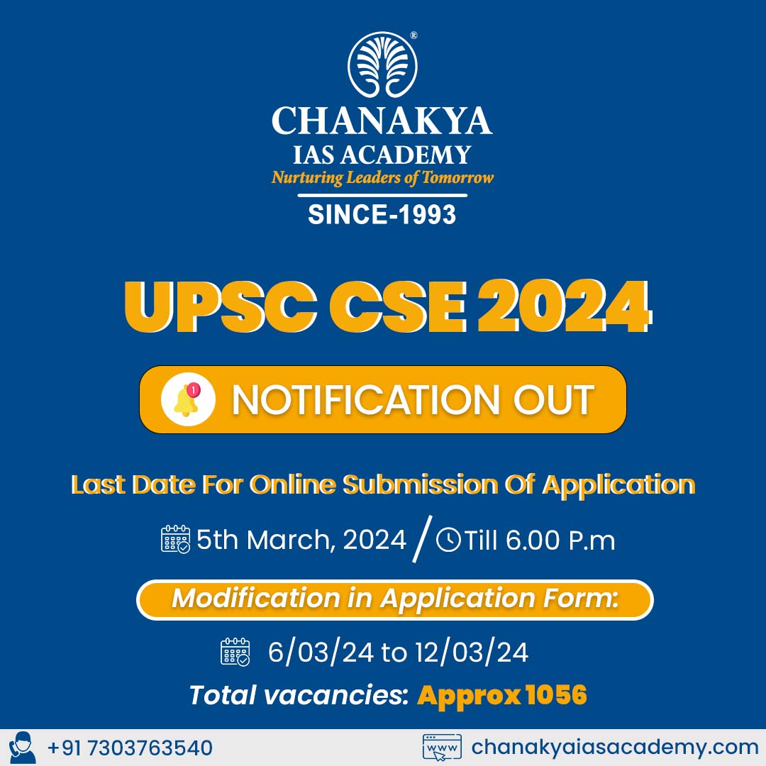 UPSC CSE Alert: Notifications are out to apply for your dreams!
Chanakya Academy has your back to keep you updated! 🌟✨

#ias #EnrollNow #JoinNow #UPSCCoaching #PCSCoaching #CivilServicesExam #IASCoaching #IPSCoaching #IFSCoaching #ExpertFaculty #ComprehensiveCoaching