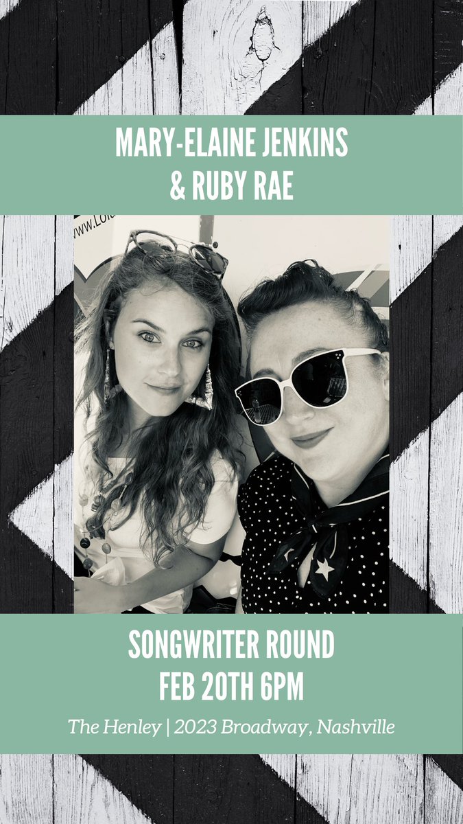 Playing a songwriter round with the one and only <a href="/MEJTweetin/">Mary-Elaine Jenkins</a> this Tuesday at the Henley Nashville!! xx RR