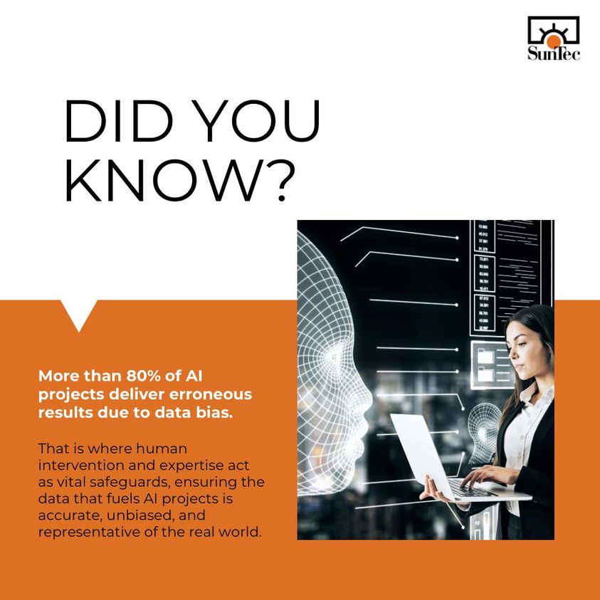Want to train your #AI models on unbiased and accurate #data? We utilize our #HumanExpertise to accurately label your training data for AI models to facilitate unbiased outcomes.

Learn more about our data annotation services: bit.ly/3T0VMd2

#SunTecIndia #HumanInTheLoop