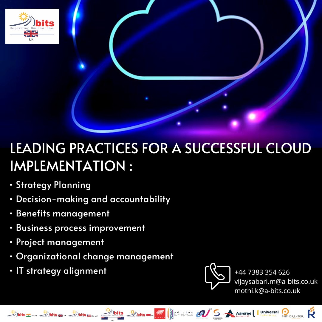 LEADING PRACTICES FOR A SUCCESSFUL CLOUD IMPLEMENTATION... . . . #abits #abitsuk #ssgroup #ssgroupofcompanies #cloud #cloudimplementation #cloudmanagement #cloudmanagedservices #cloudmanagementplatform #ukmanufacturing #ukbusiness #ukbusinesses
