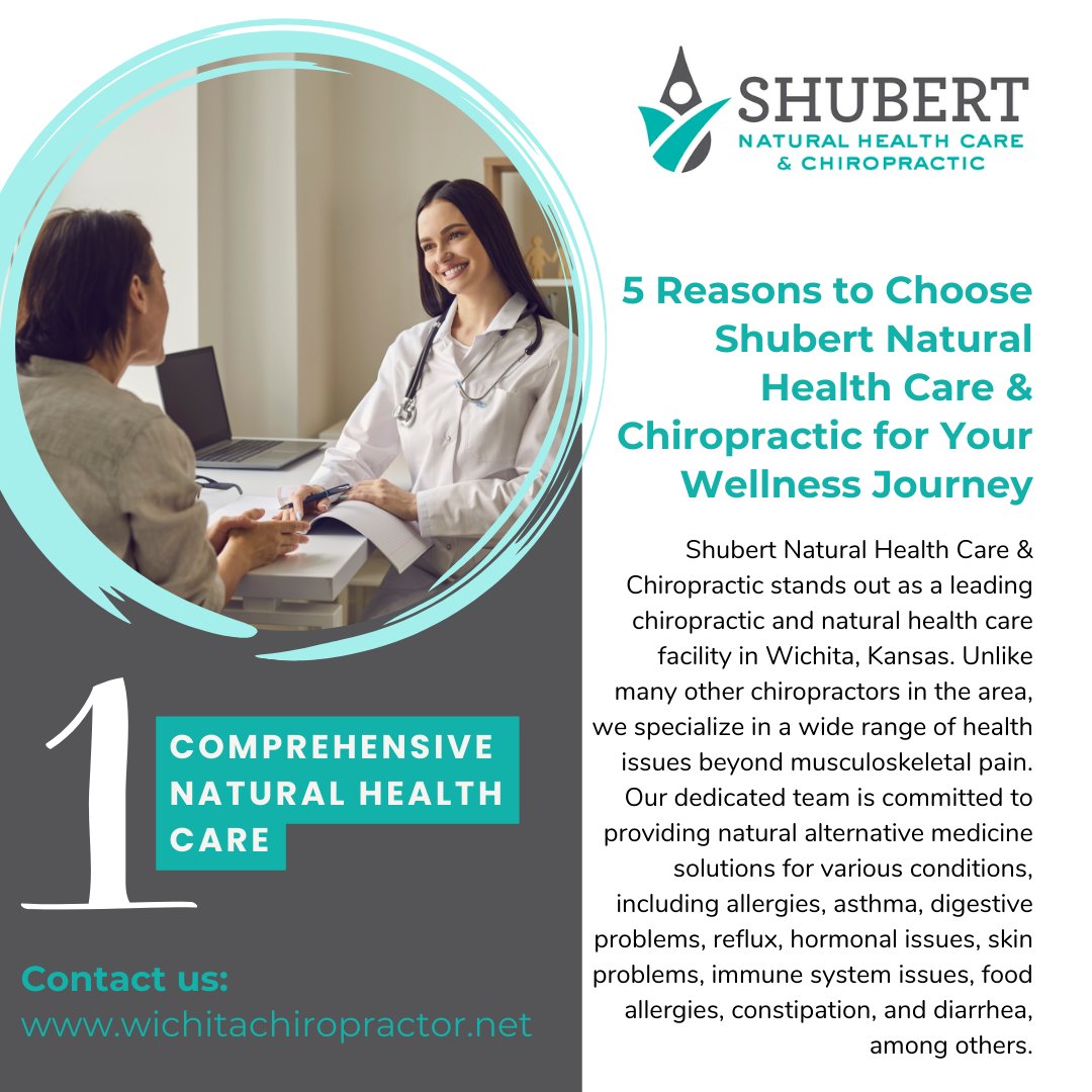 Beyond musculoskeletal pain, we specialize in holistic care for allergies, digestive issues, hormonal imbalances, and more. Choose natural alternative solutions in Wichita, Kansas. Your path to overall well-being starts here!

#ShubertCare #NaturalHealth #WellnessJourney