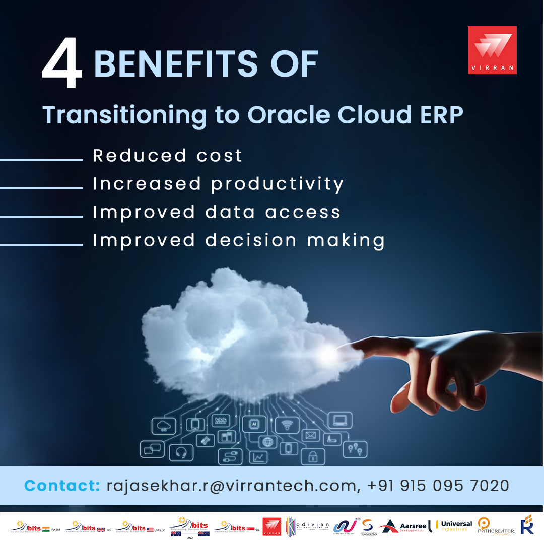 The 4 Benefits of Transitioning to Oracle Cloud ERP... #oracle #oraclecloud #oracleerp #oracleerpcloud #decisionmaking #productivity #dataaccess #costreduction #virran #ssgroup #ssgroupofcompanies
