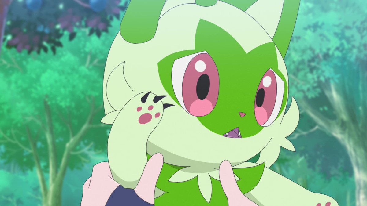 anipoke_PR's tweet photo. ◢◤ #アニポケ ハイライト◢◤

「これから全部の初めてを
　ニャオハと越えていきたい！」

出会った頃から、
さまざまな困難を一緒に乗り越えたニャオハに、
改めて想いを伝えて、仲直りすることができました🌿

そんな時、#ミブリム と #テラパゴス が
#ワナイダー の罠にかかってしまい…！ https://t.co/a0VzSl4V76