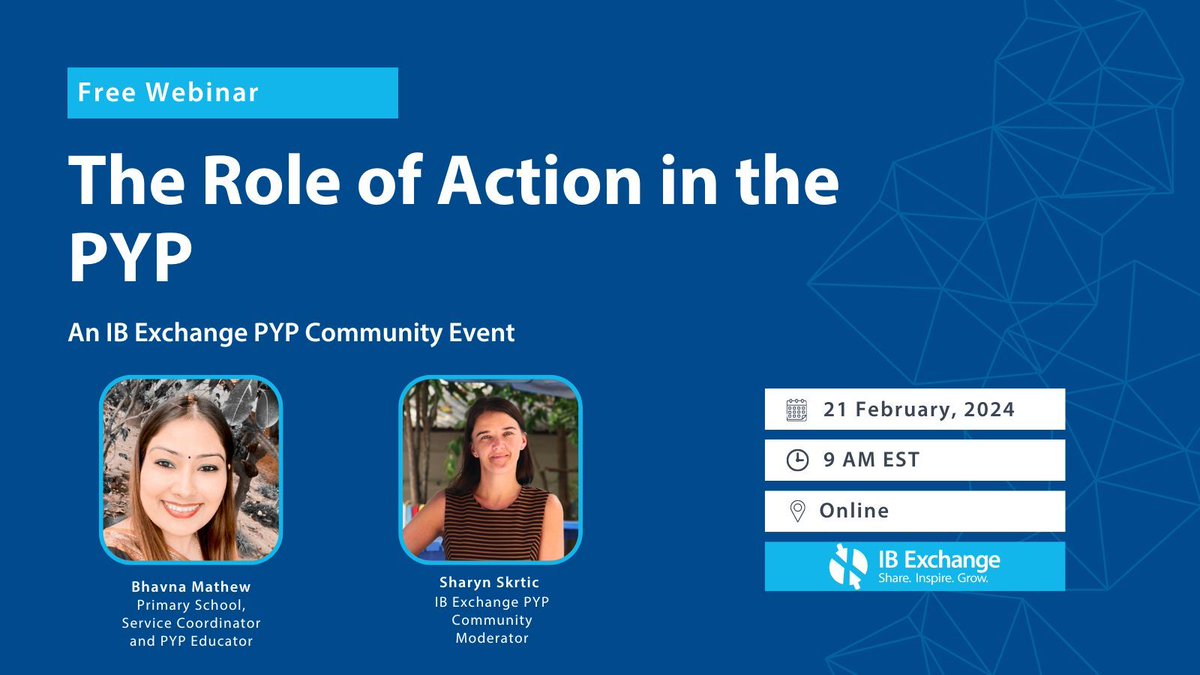 We’re exploring the role of action in an IB Primary Years Programme (PYP) programme! Join us for a free webinar where Global School Advocate and TeachSDG Ambassador Bhavna Mathew will share her experience as a PYP educator and host a Q&A. Register here: bit.ly/3wfr47g