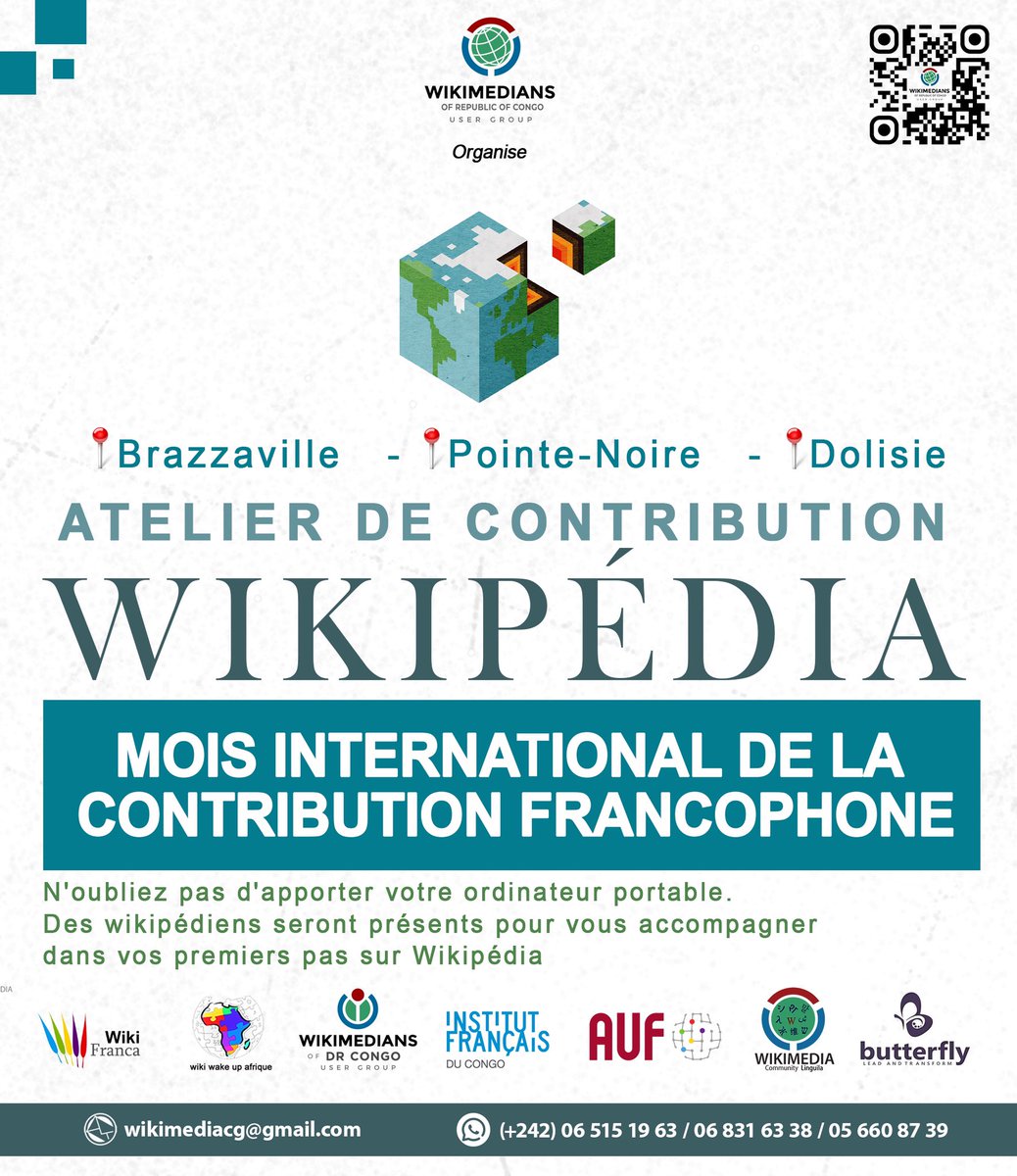 ✨ NOTRE RDV DU MOIS DE MARS #Mars | À l'occasion du Mois International de la contribution francophone, nous vous offrons l'opportunité de vous joindre 𝐆𝐑𝐀𝐓𝐔𝐈𝐓𝐄𝐌𝐄𝐍𝐓 à nos ateliers de formation sur la contribution à Wikipédia. 📚💻 #Wikifranca #AteliersFormation