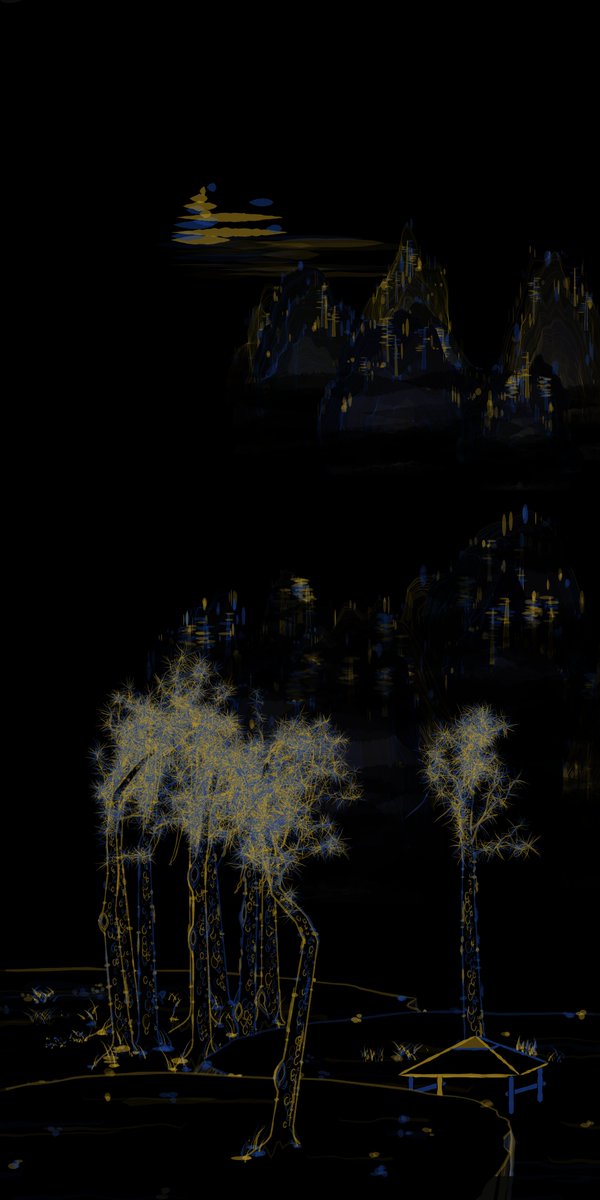 ComboRandom's tweet photo. At night, when the mountains and forests have settled into slumber, fairies illuminate the darkness with their vibrant colors. Elves craft their own Shan Shui paintings, blending magic with tradition under the moonlit sky.
#generativeart #song #pinetree #shanshui https://t.co/uWMG1eWiXn