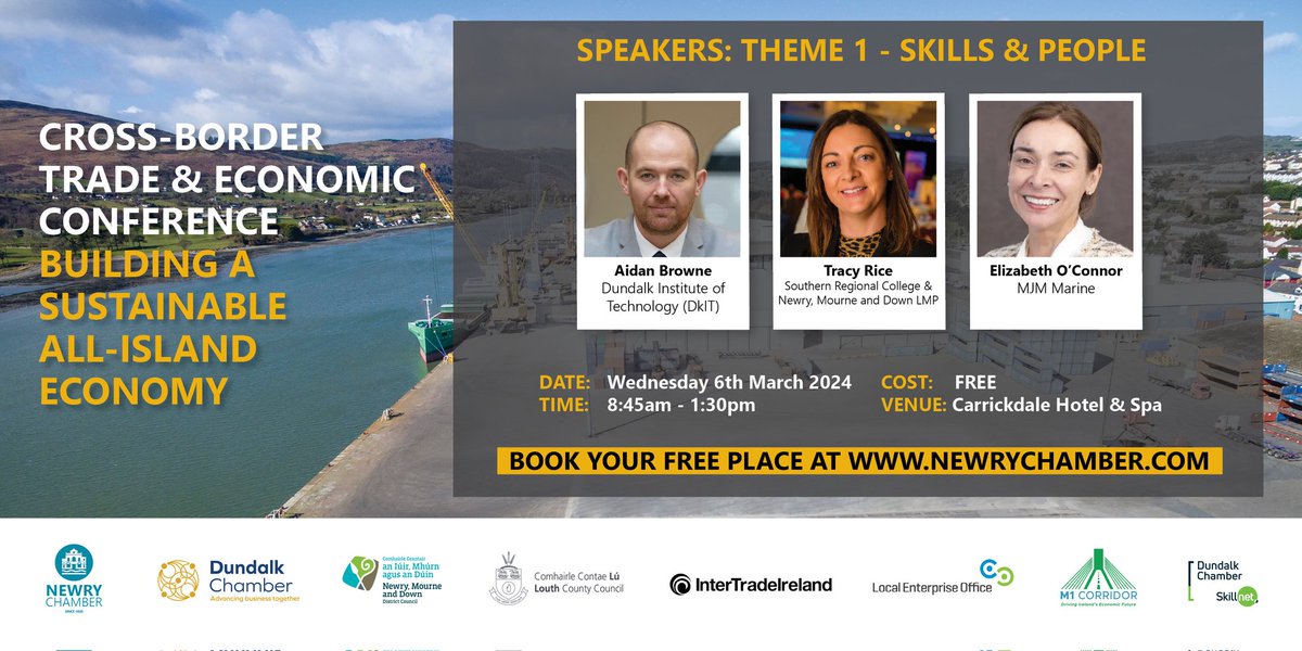 Delighted to announce our first batch of speakers for our Cross-Border Conference with <a href="/DundalkChamber/">Dundalk Chamber</a> in just 3 weeks time.

'Skills &amp; People', an area of high priority for businesses who are finding it difficult to fill vacancies.

𝗕𝗢𝗢𝗞 𝗡𝗢𝗪:
tinyurl.com/57sasebu
