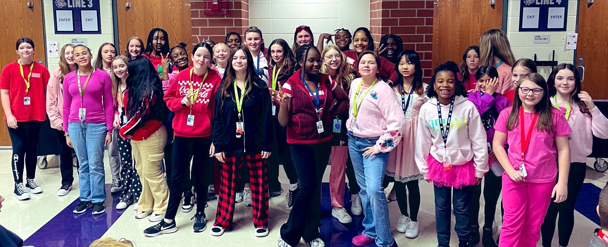 AllThingsBEMS's tweet photo. Team 2030 is having a fantastic time celebrating Kindness Week. Look at all this red and pink! Can’t wait to get some pics of all the tie dye today. Don’t forget to wear your Purple tomorrow! #180DaysofBEMS https://t.co/Vvot6IWlkq