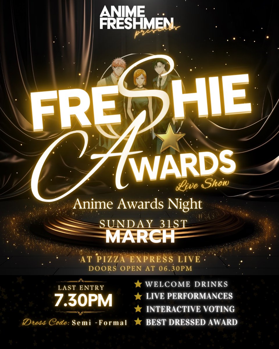 Psst! Get your ticket to the Freshest Anime Awards Night of the year!

shoobs.com/events/91890/f…

#Anime #AnimeAwards #AnimeFreshmen