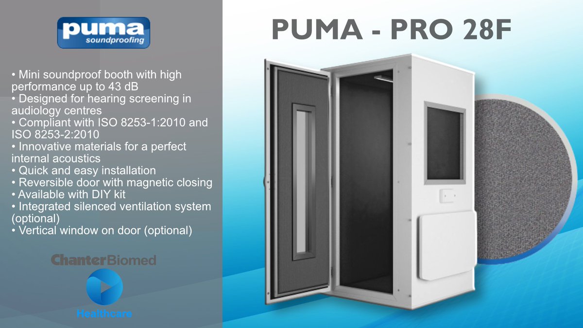 PRO28F is an excellent noise reduction booth, recommended for hearing screening and diagnostic tests in audiology.
lnkd.in/evAMh4JX

#chanterbiomed #puma #healthcare #medical #engineering