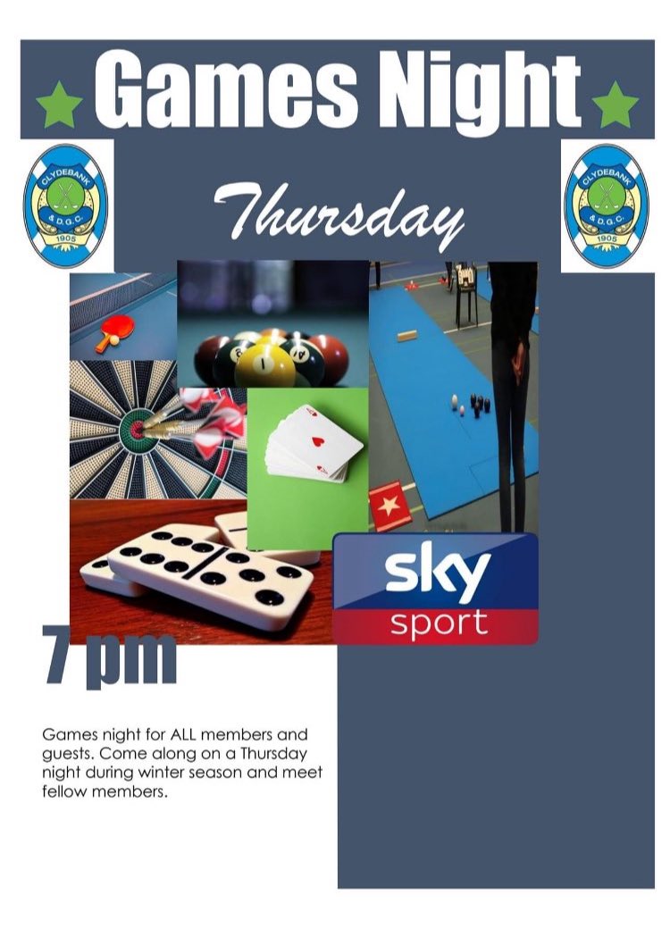 Cold and wet week this week, well not inside the clubhouse tonight, come along to our weekly games night for some fun and games.