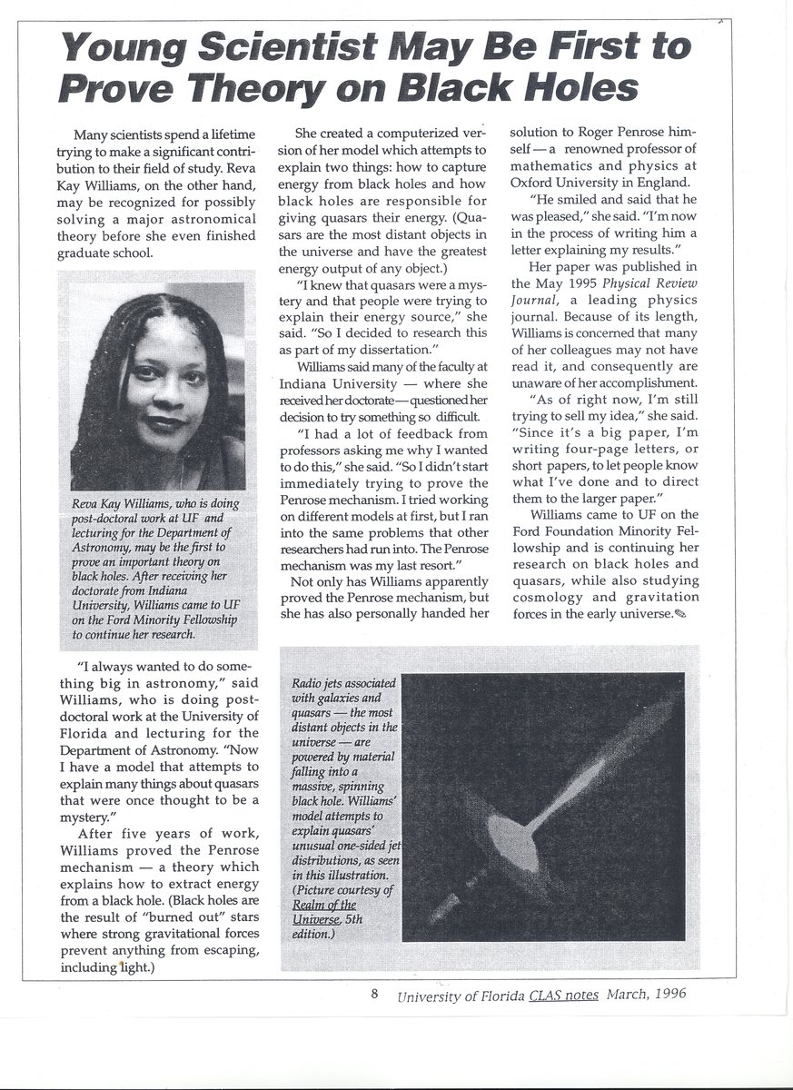 #BlackHistoryMonth: Astrophysicist Helps Crack a Black Hole Mystery: Energy Jets. Give credit where credit is due. phys.org/news/2004-08-a…

Please retweet. #Astrophysics #Astronomy #Quasars #WomenInScience #KerrBlackHoles #BlackHoles #BlackHole #RelativisticJets
