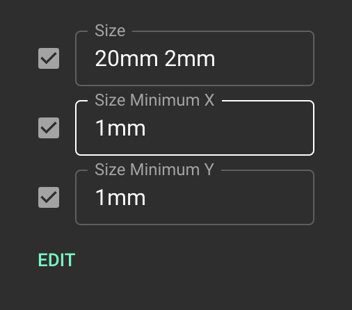 ntzova's tweet photo. @Debloper @BuildWithFlux Gotcha. There is a default minimum size set to 6mm. If you change the minimum size, you should be able to create a 22x4mm layout. https://t.co/uYc2eVISid