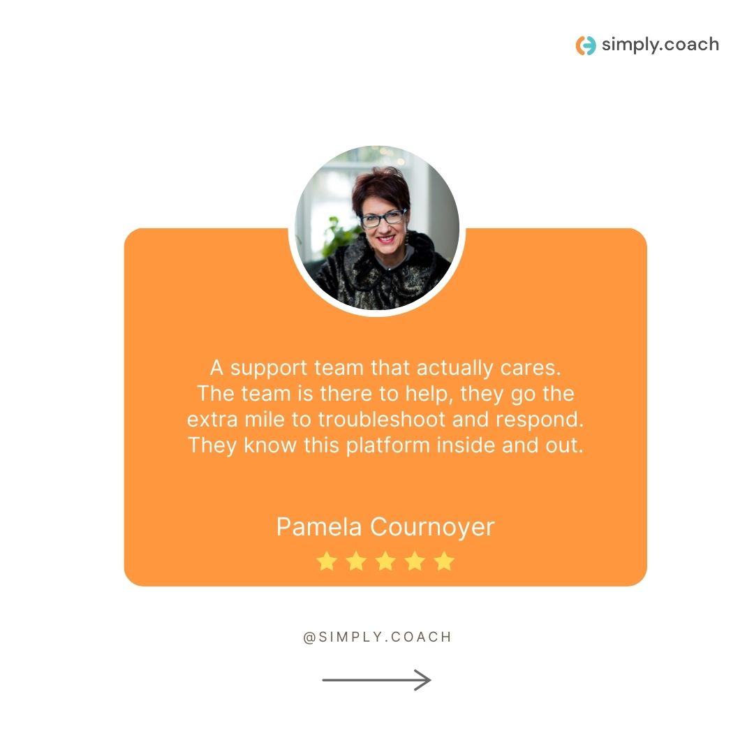 SimplyCoachHQ's tweet photo. [ “They just know the platform inside and out” | “Customer support team is so easy to work with” ] 

We’re proud of our Customer Success team! They hold up our vision to enable human potential, and their dedication is reflected in the feedback. Swipe to see  #CustomerReviews https://t.co/ATbNQZm5QD