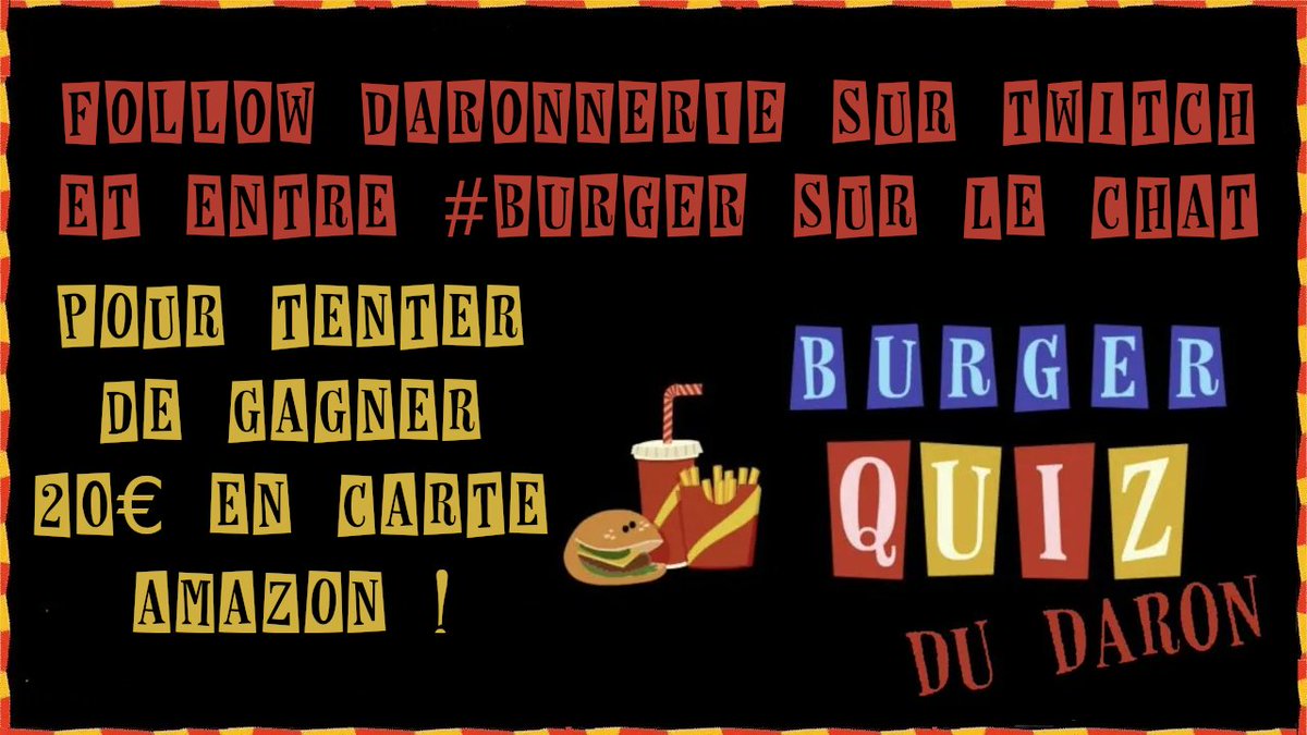 🚨JEU CONCOURS PAS DU TOUT SPÉCIAL SAINT-VALENTIN🚨
On se retrouve le Mercredi 06 Mars à 22h en compagnie de <a href="/Sheiyna_/">Sheiyna</a>, <a href="/Heretik_Live/">🔥 Heretik🔥</a> , <a href="/XZoxOne/">X_Zox</a> et <a href="/Captain_FraKas/">Captain FraKas</a> pour un burger quiz du daron d'anthologie !
20€ à gagner💰
👇👇👇
twitch.tv/daronnerie